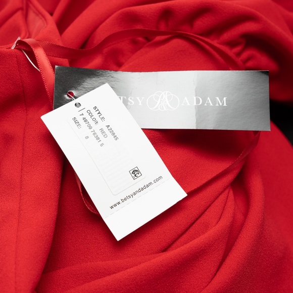 Betsy & Adam Arielle Scuba Crepe Ruffle Slit Gown - Picture 7 of 11